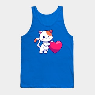 Cute Cat With Love Heart Cartoon Tank Top